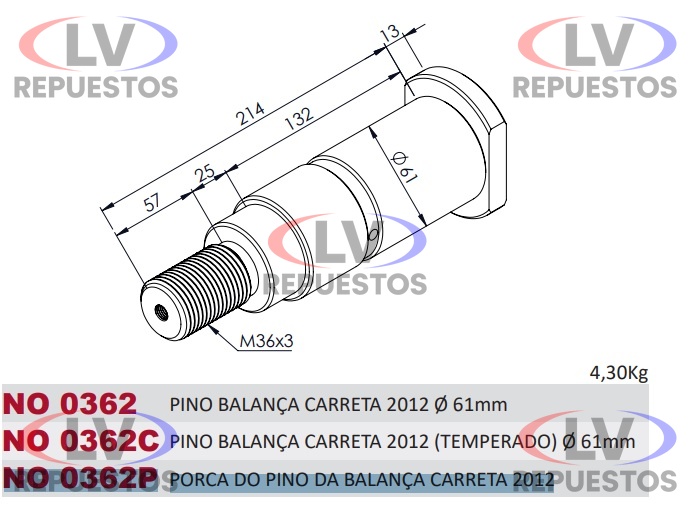 TUERCA PERNO BALANZA M36X3.0 CARRETA NOMA CHIPI
