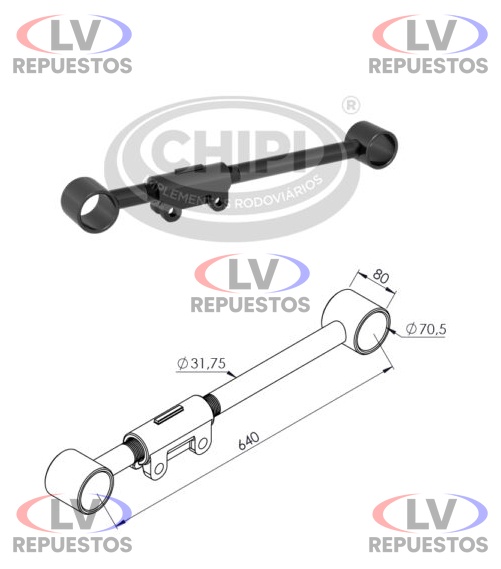 BRAZO TENSOR REGULABLE C/OJAL 70MMX640MM CARRETA GUERRA CHIPI