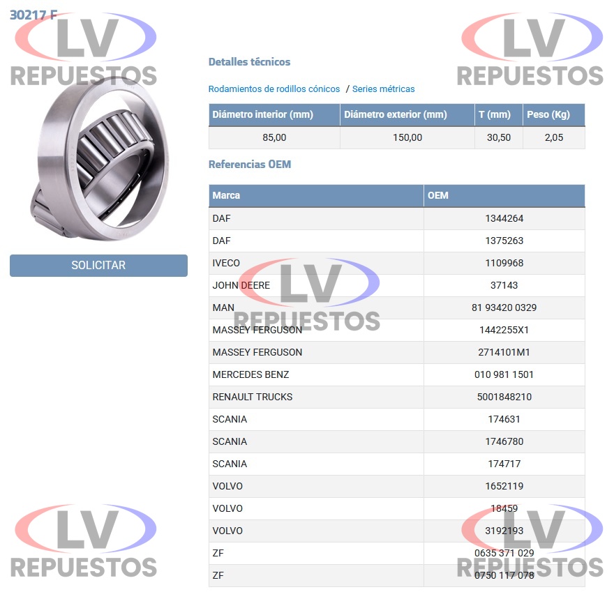 RULEMAN DIFERENCIAL SC110/111 85X150X30.5 FERSA