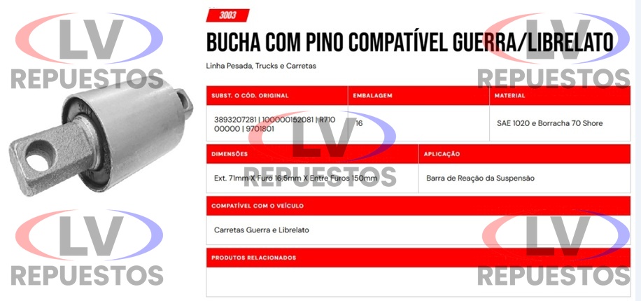 BUJE TENSOR C/ PERNO 71X180MM CARRETA GUERRA/LIBRELATO MTP