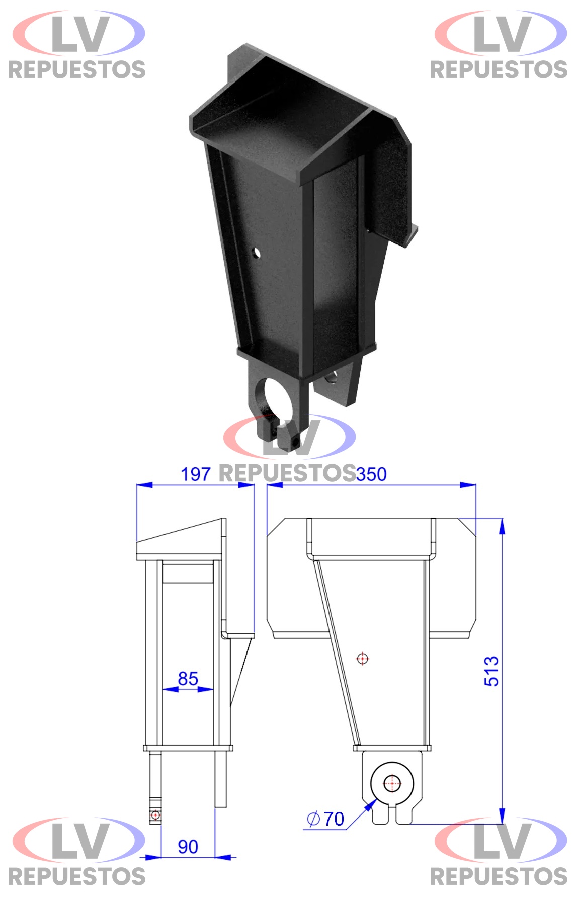 SOPORTE ELASTICO CARRETA DT LD P/ TENSOR 70MM RANDON OLIVO