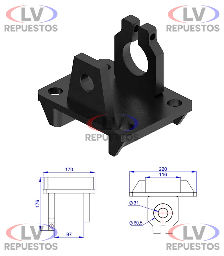 ZAPATA MAZO ELASTICO P/EJE CUADRADO C/ MANCAL TRACCION OLIVO