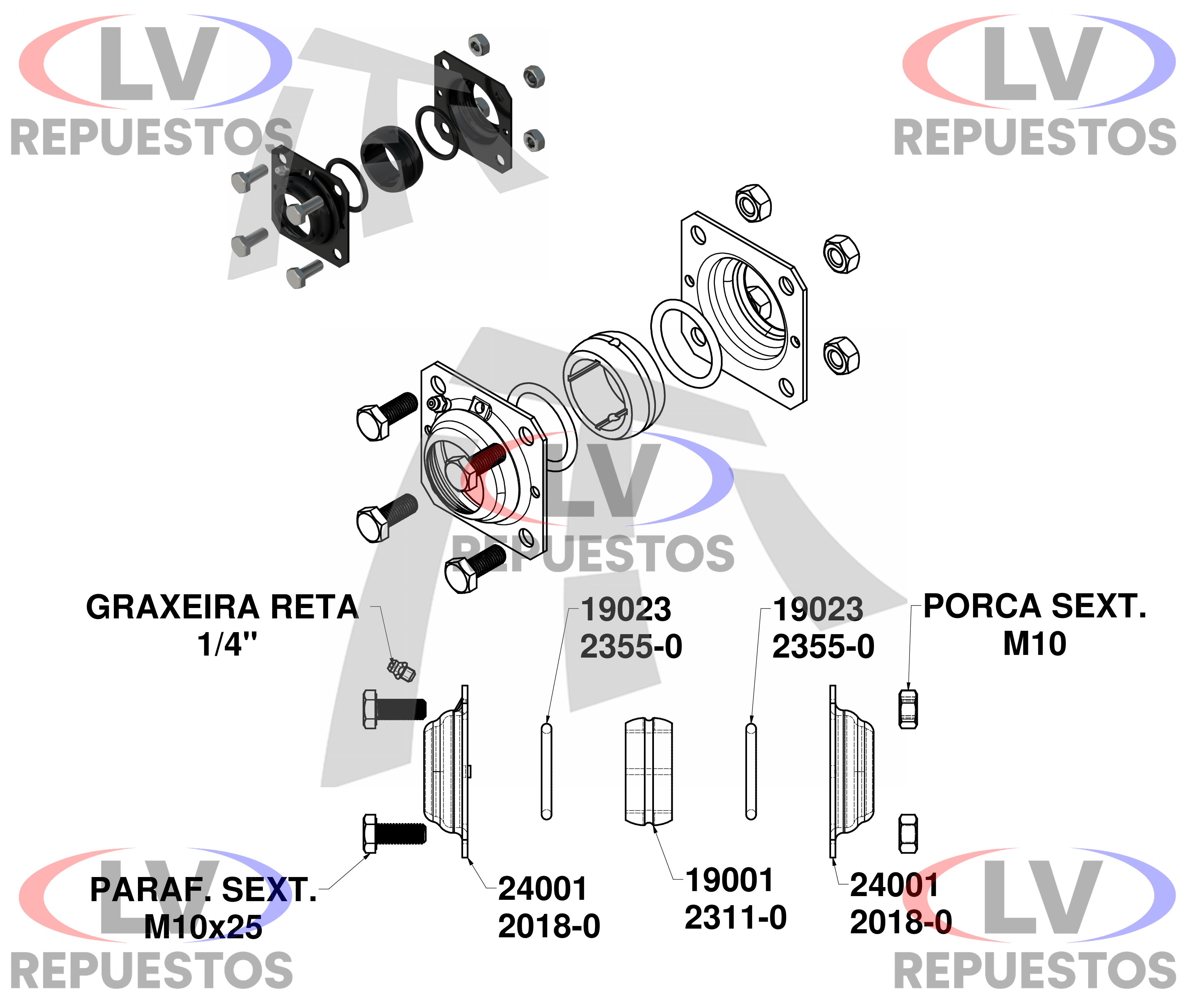 KIT SOPORTE BUJE EJE Z COMPLETO S/ SOPORTE CARRETA MASTER THOR