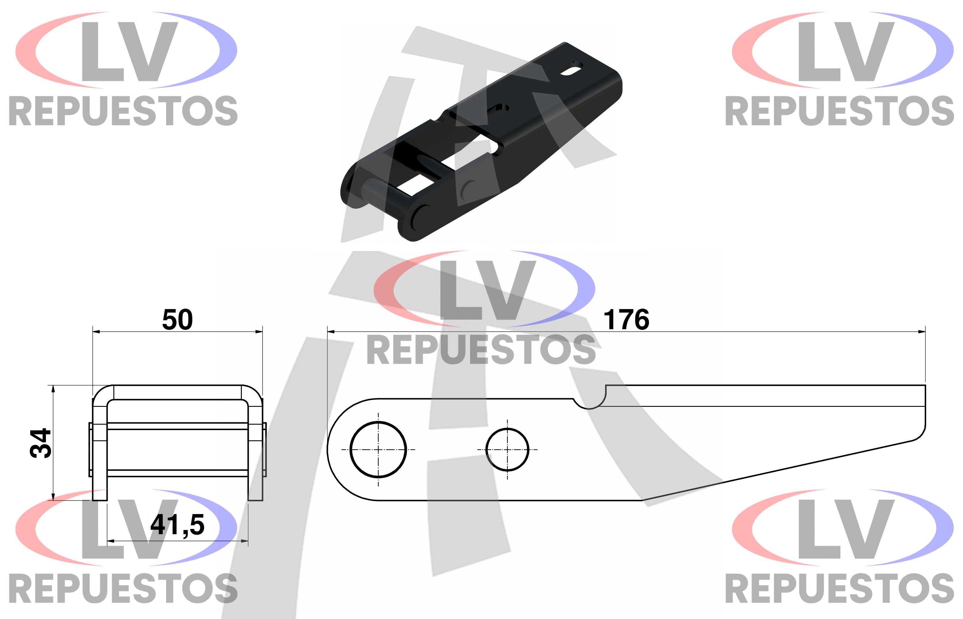 BISAGRA TAPA CARRETA 176MM 2 AGUJEROS GUERRA MODERNO THOR