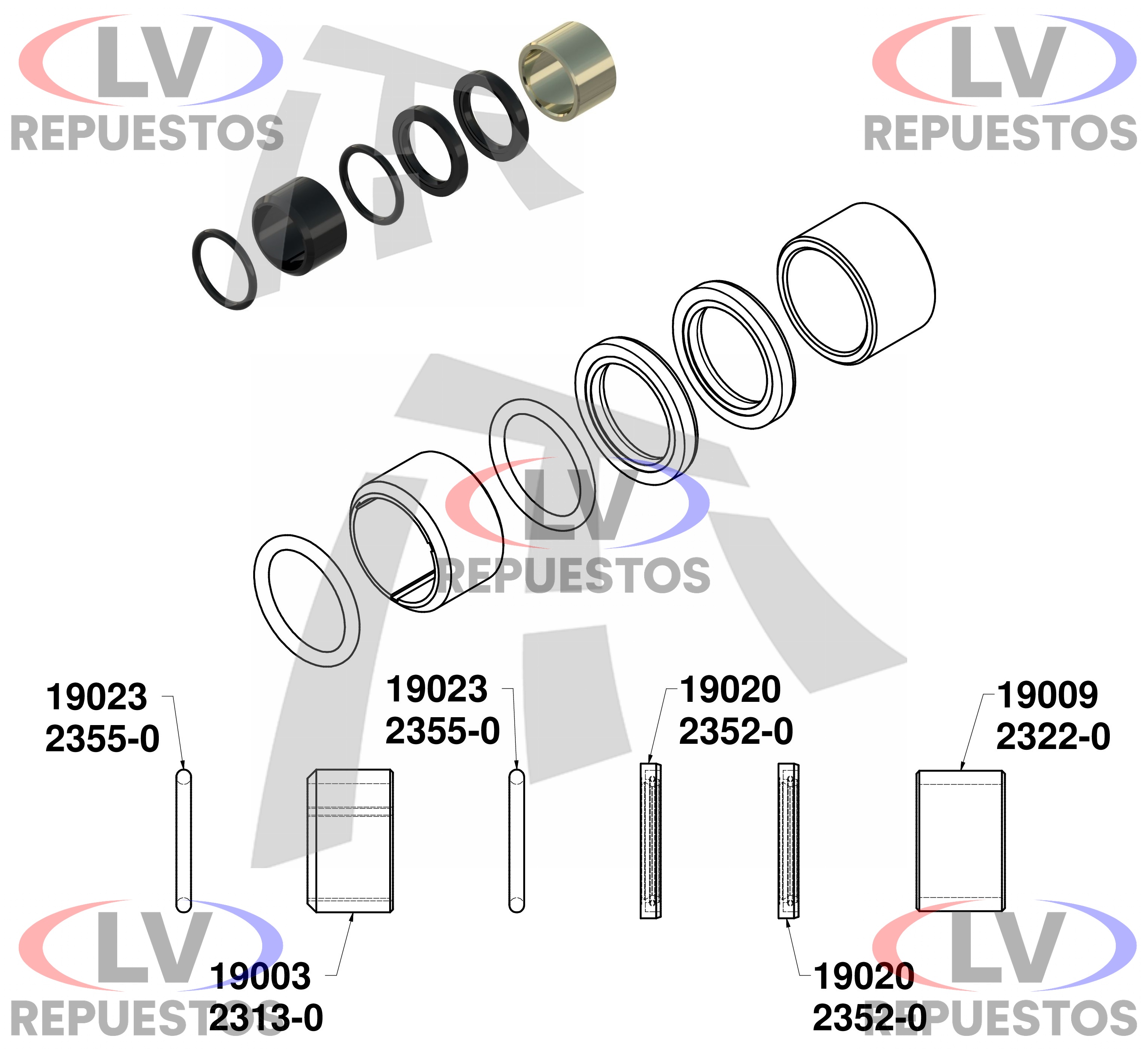 KIT REPARO EJE Z SISTEMA MASTER BUJE NYLON Y METAL THOR