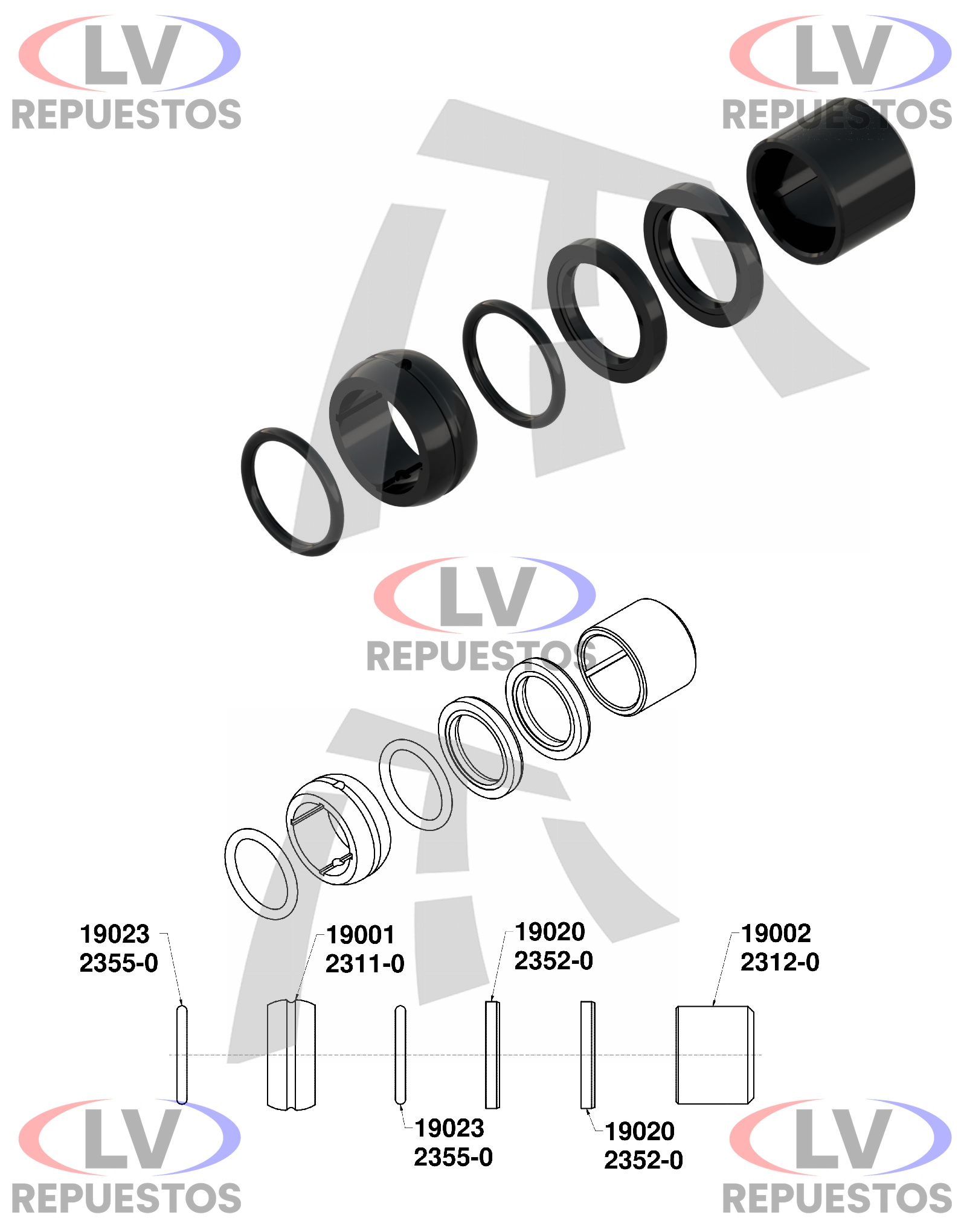 KIT REPARO EJE Z CARRETA NOMA/IDEROL/KRONE/FACCHINI (NYLON) THOR