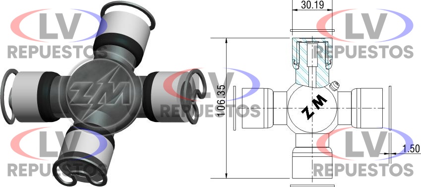 CRUCETA CARDAN DE 30MM MERCEDEZ 709 ZM