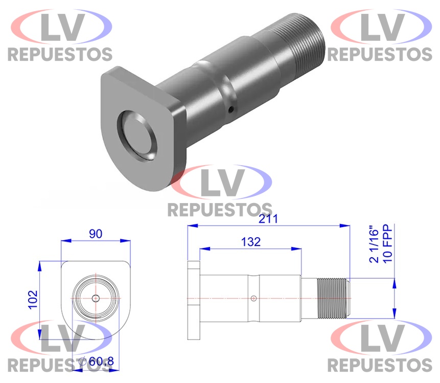 PERNO BALANZA C/ ROSCA 60X132 MM TRUCK/CARRETA OLIVO