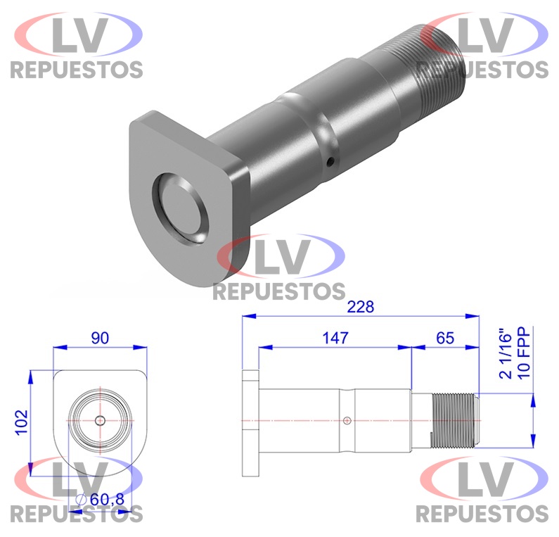PERNO BALANZA C/ ROSCA 60X148 MM TRUCK/CARRETA OLIVO