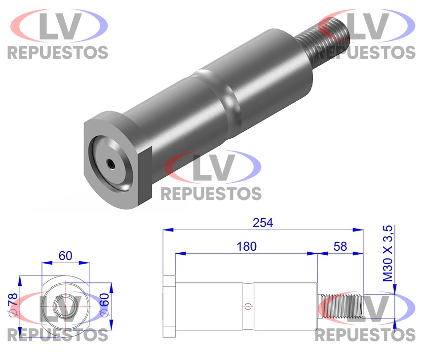 PERNO BALANZA C/ ROSCA 60X180X254MM CARRETA OLIVO