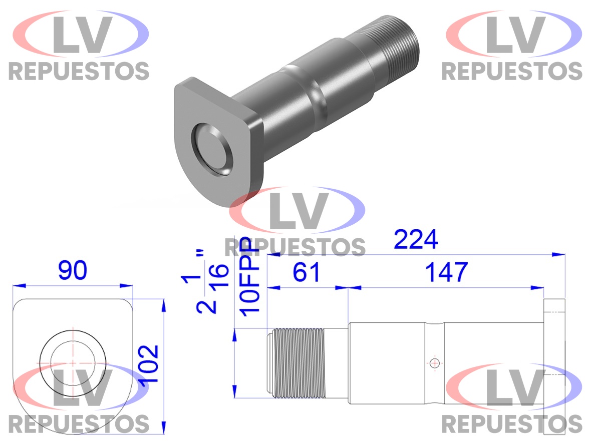 PERNO BALANZA C/ ROSCA DE 61.3X147MM TRUCK/CARRETA OLIVO