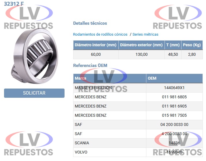 RULEMAN 32312 60X130X48.5MM DIFERENCIAL SC FERSA