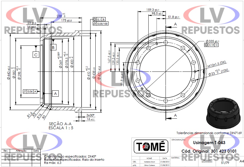 TAMBOR DE FRENO TR MBB 1518/1618 TOME