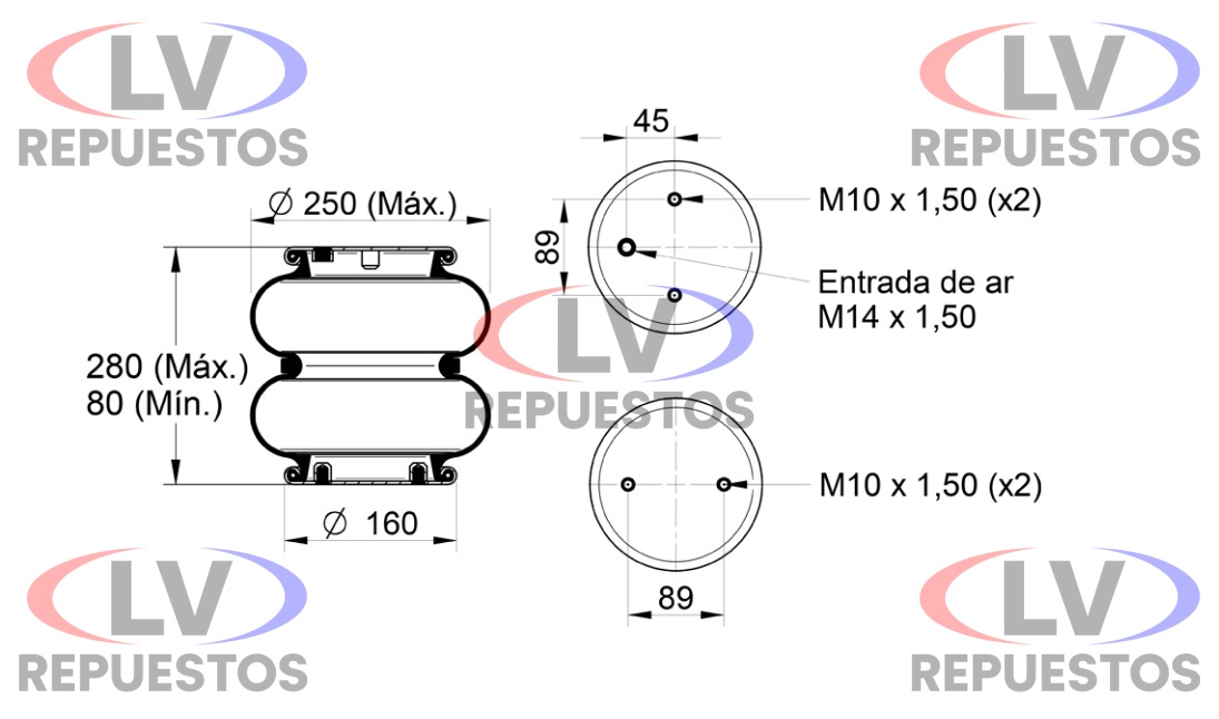 PULMON SUSP. 2 CUERPOS BASE 160MM TRUCK SC S3/S4/S5 FABBOF