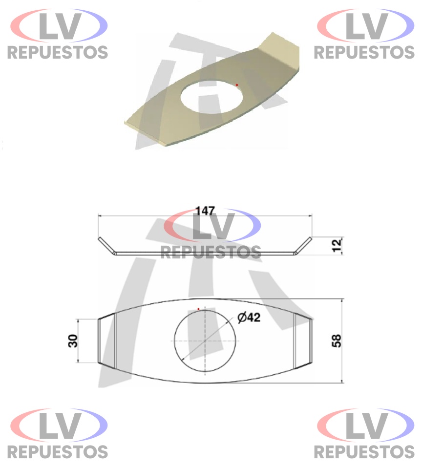 CALCE EJE Z TUBELES C/ OREJA 42MMX153MM TIPO CANOA