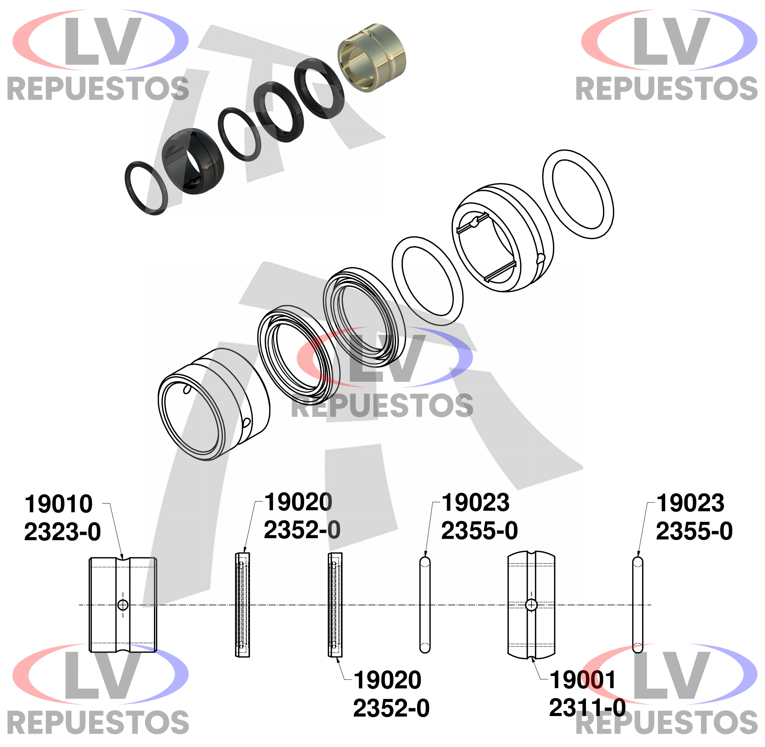 KIT REPARO EJE Z CARRETA NOMA/IDEROL/KRONE/FACCHINI MODERNO (METAL Y NYLON) THOR