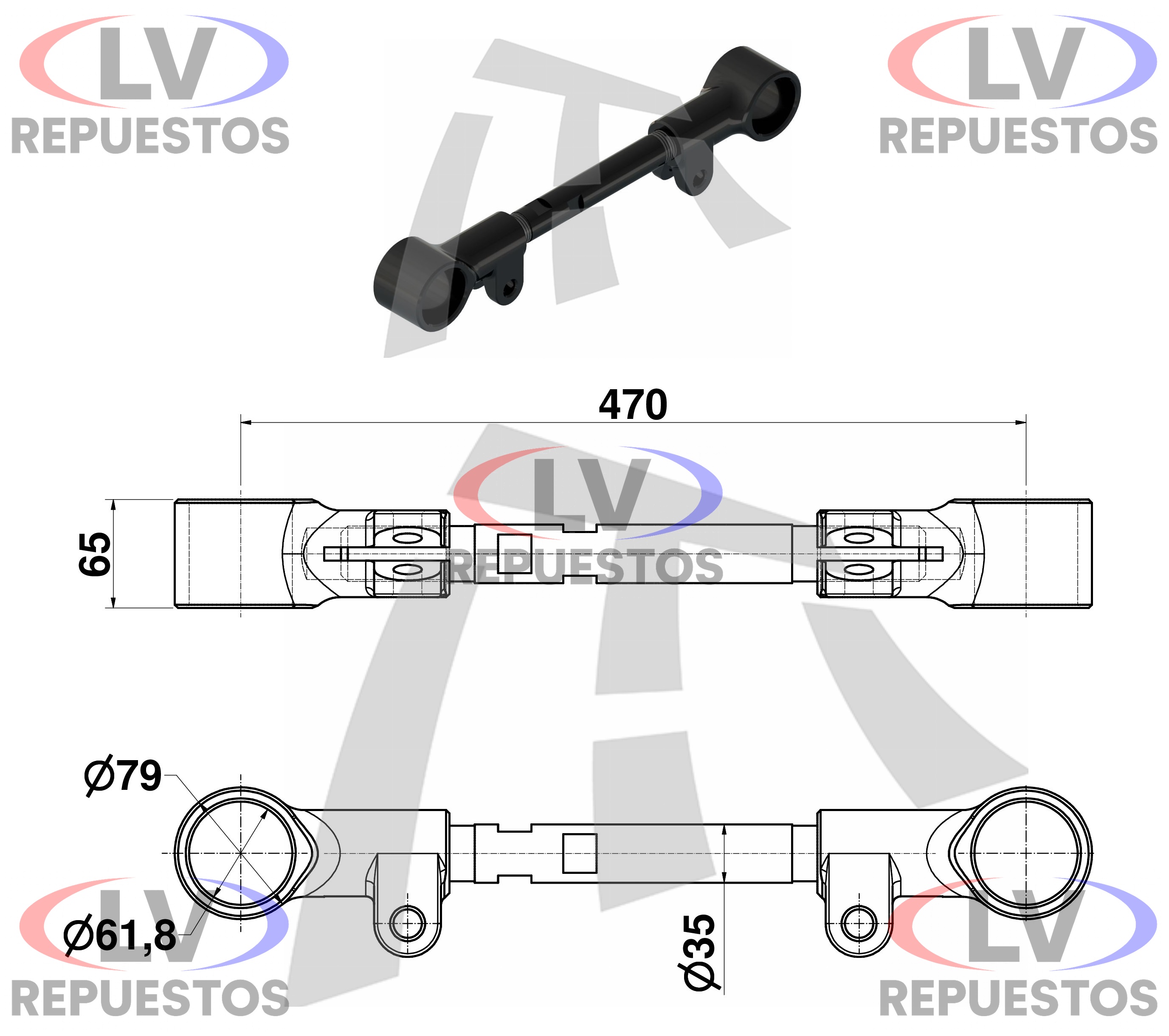 BRAZO TENSOR REGULABLE 61.8MMX480MM CARRETA MOMA THOR