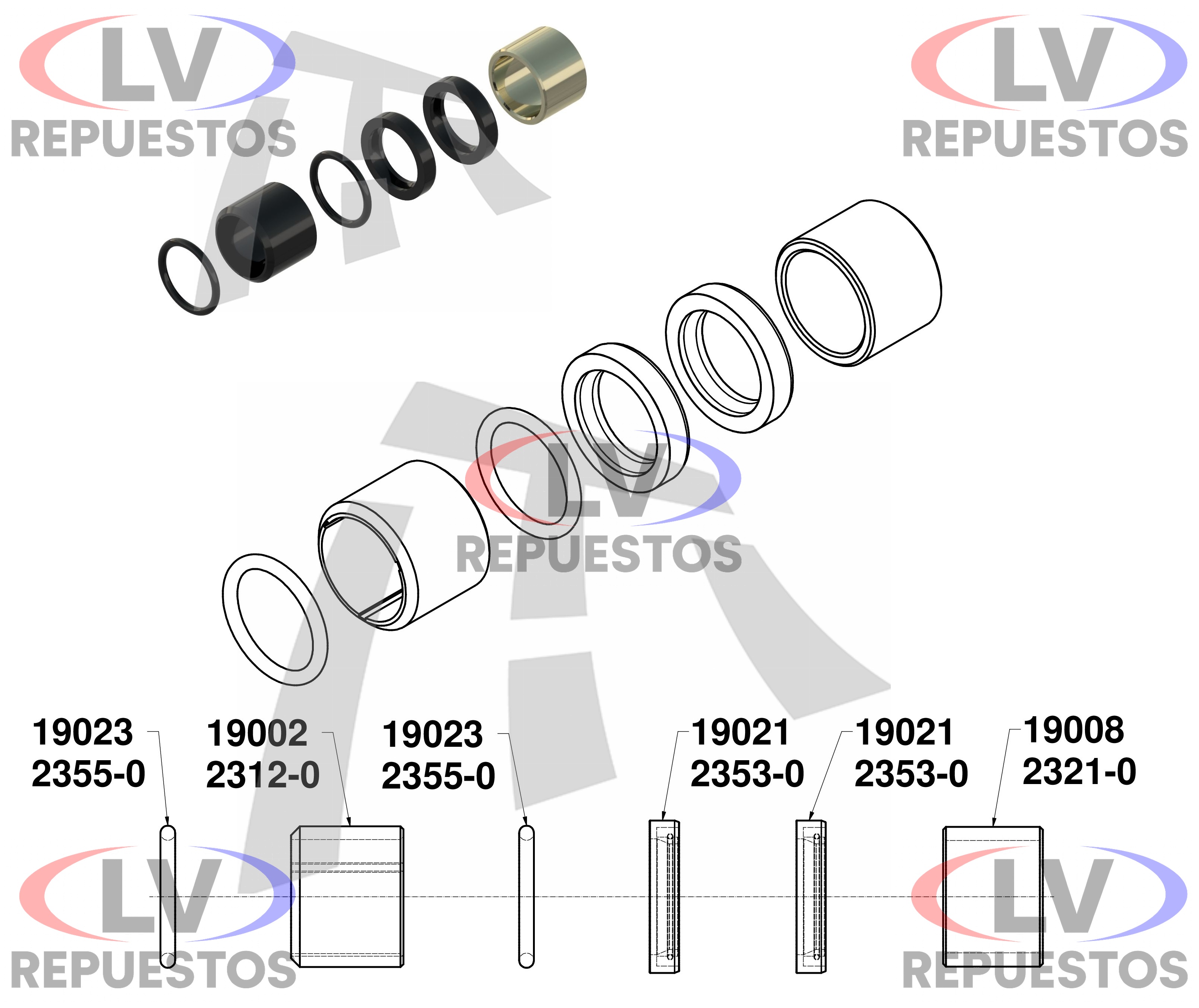 KIT REPARO EJE Z SISTEMA BENDIX BUJE NYLON Y METAL THOR