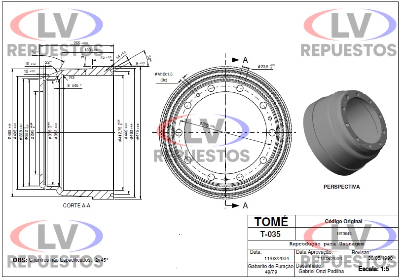 TAMBOR FRENO 29.5X41.3CM 7 PULG. 10 AGUJ. S3 TOME