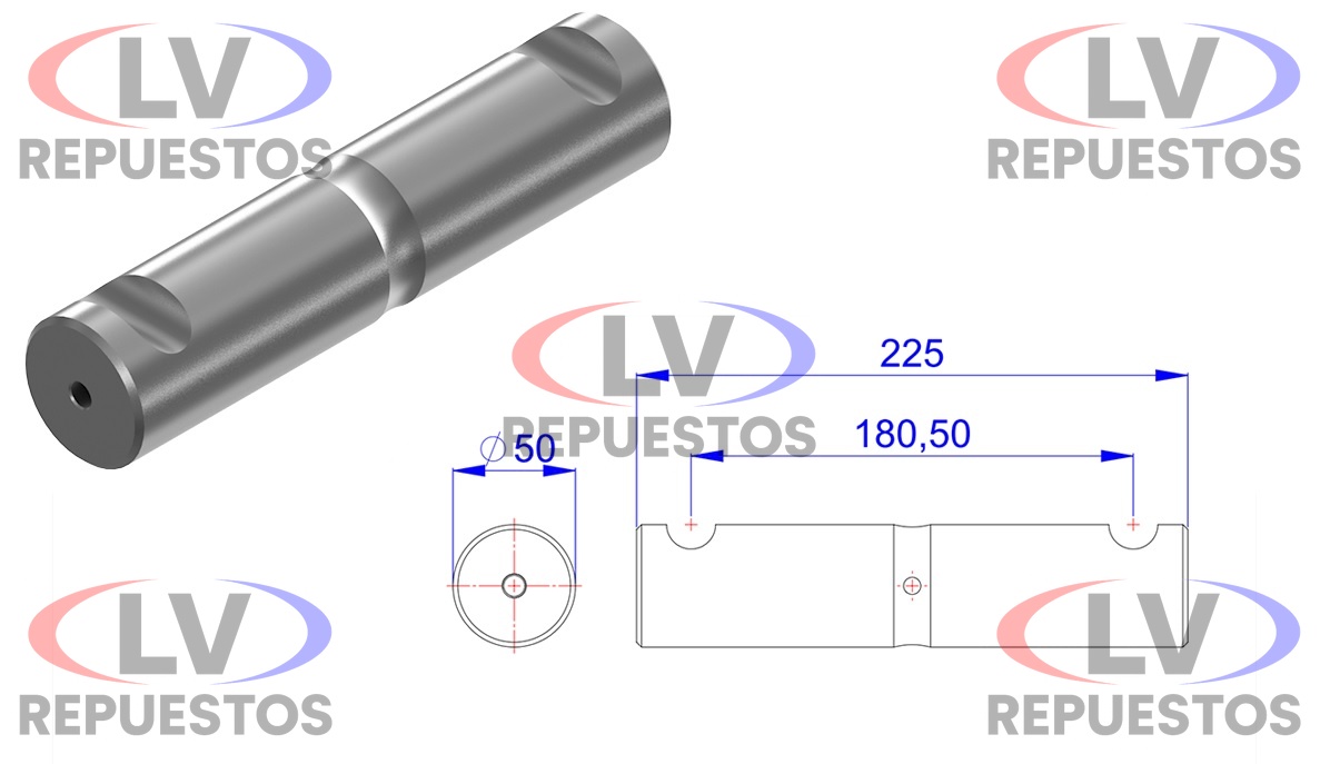 PERNO BALANZA 50X225MM CHAVETA CONICA TRUCK/CARRETA RIVERTEC