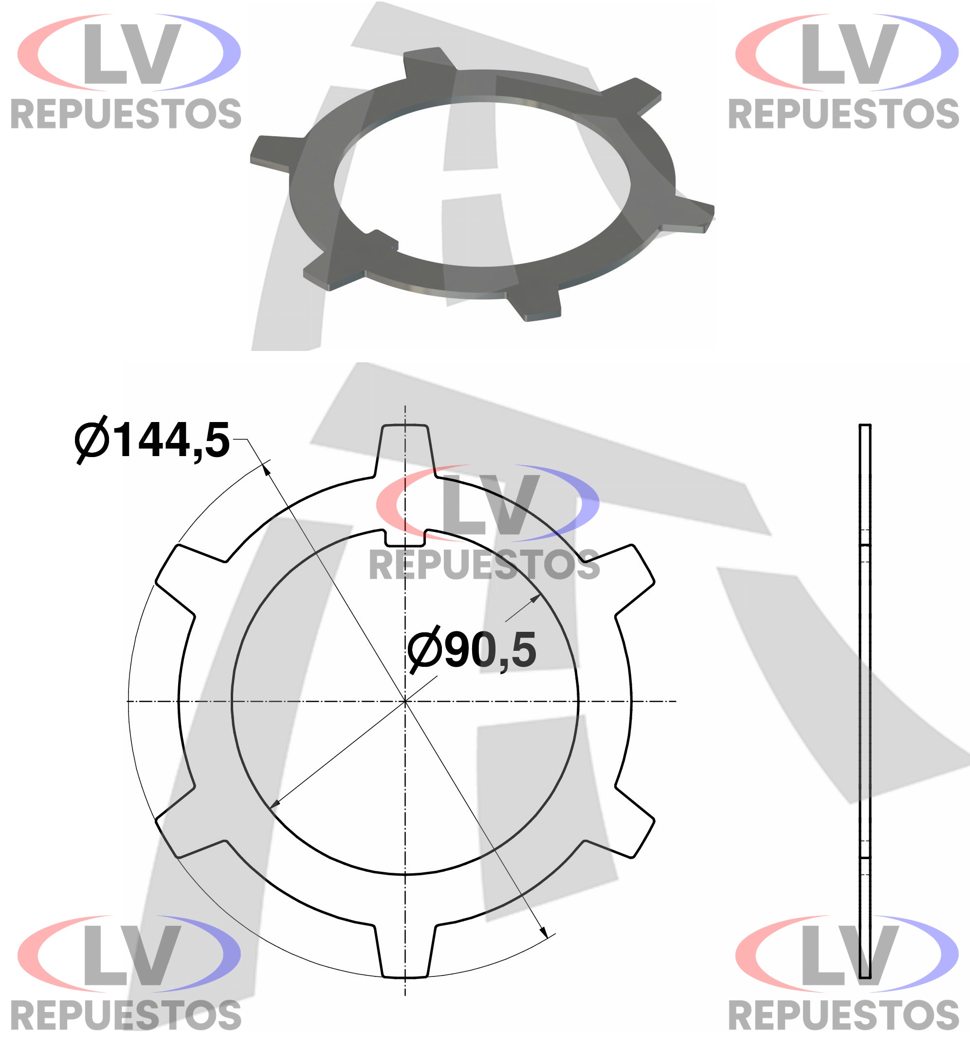 SEGURO ARA�A MAZA CARRETA 90.5X144.5MM 6 DIENTES FACCHINI THOR