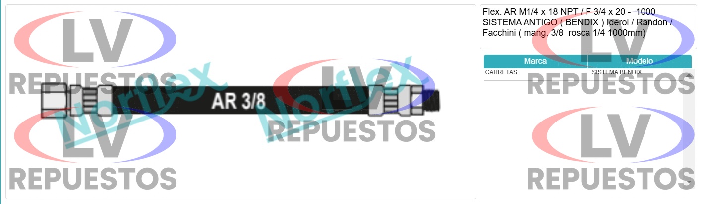 FLEXIBLE FRENO CARRETA MACHO M1/4X18NPT HEMBRA 3/4X20 1000M NORFLEX
