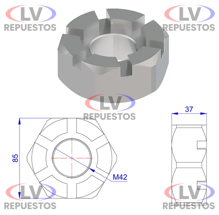 TUERCA PERNO REY 42MM CARRETA RANDON OLIVO