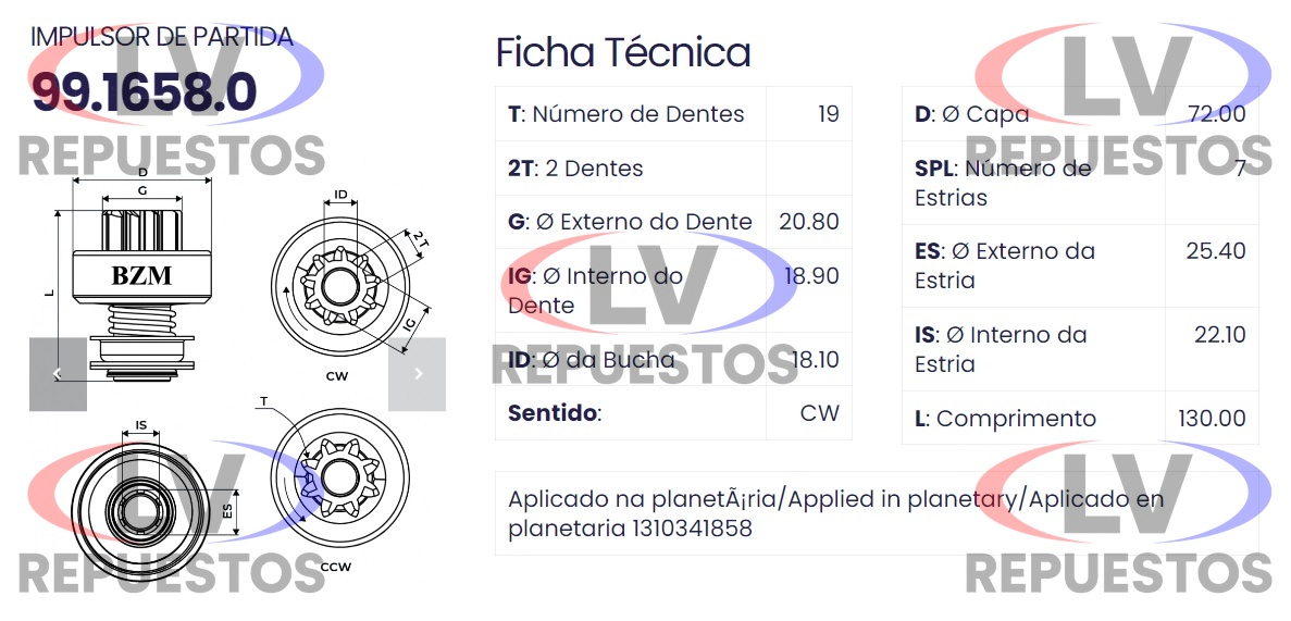 BENDIX MOTOR ARRANQUE 19 DIENTES CORTO TIPO BOSCH SC S5 BZM