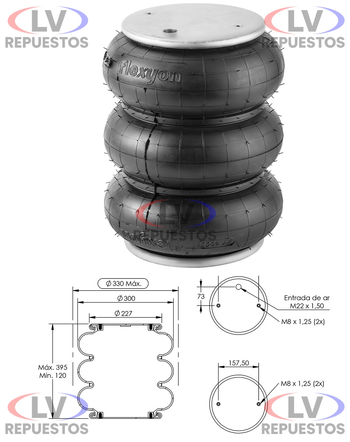 PULMON ALZA EJE 3 CUERPOS CHICO CARRETA GUERRA SUSPENTECH