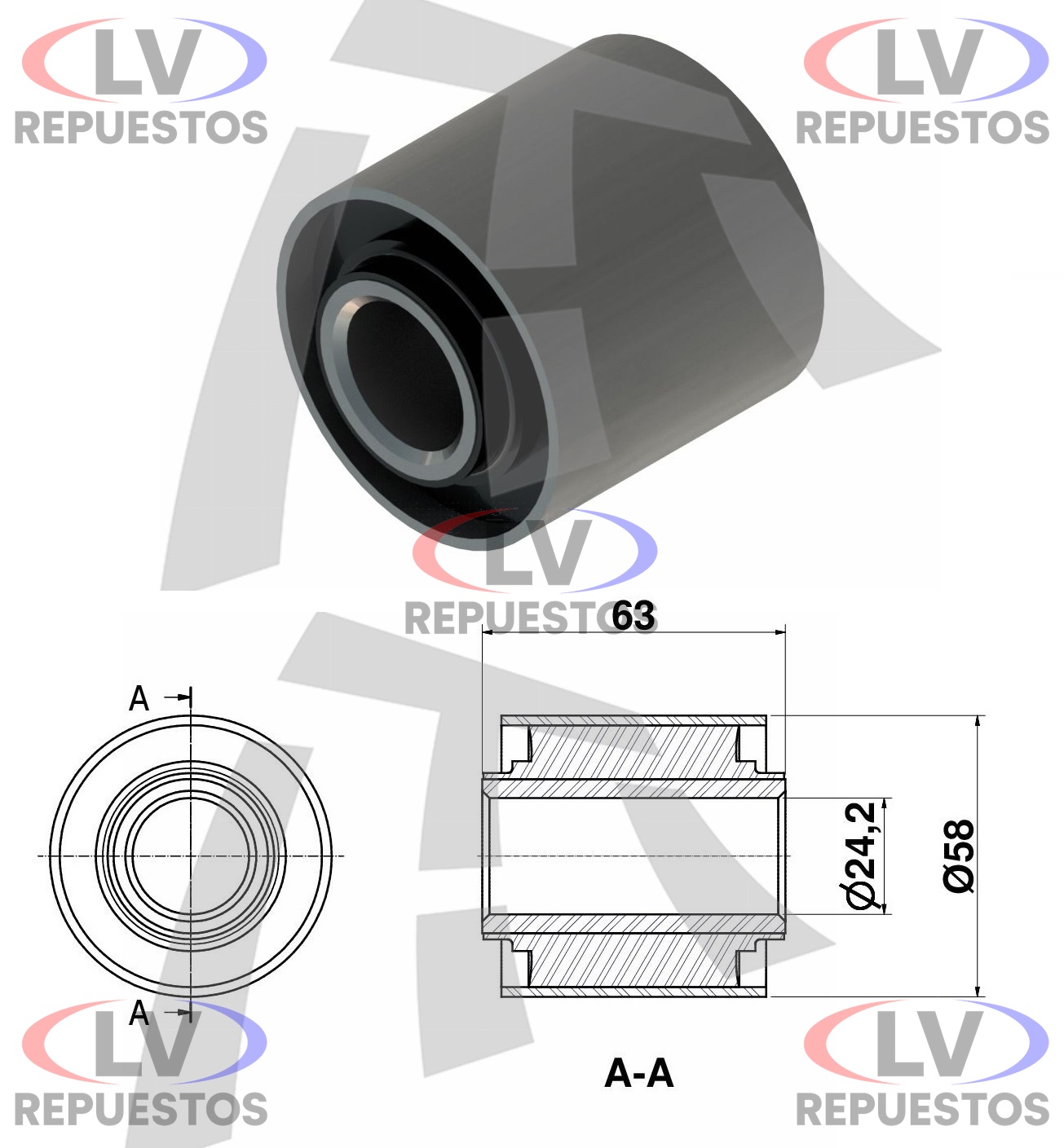 BUJE TENSOR CARRETA RANDON 24X58X62MM THOR