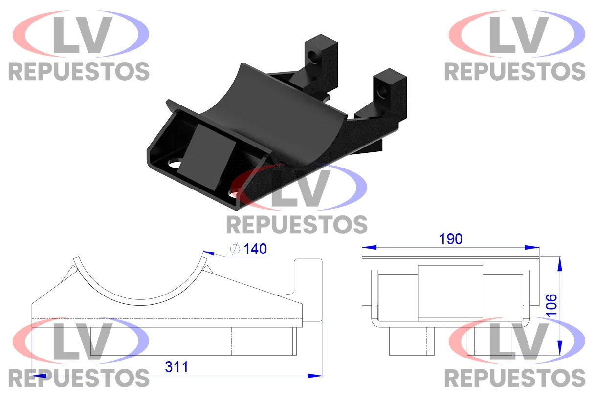 ZAPATA MAZO ELASTICO EJE REDONDO 125MM CARRETA SCHIFFER OLIVO