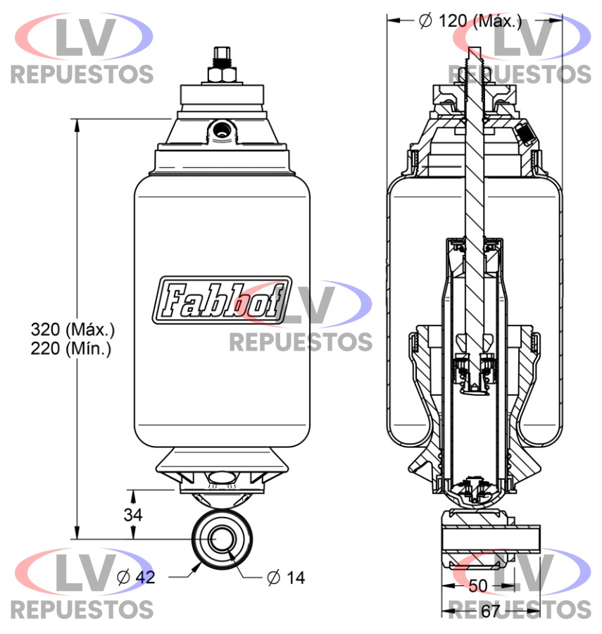 KIT AMORTIGUADOR/PULMON CABINA DT VL FH12 2004 A 2014 FABBOF