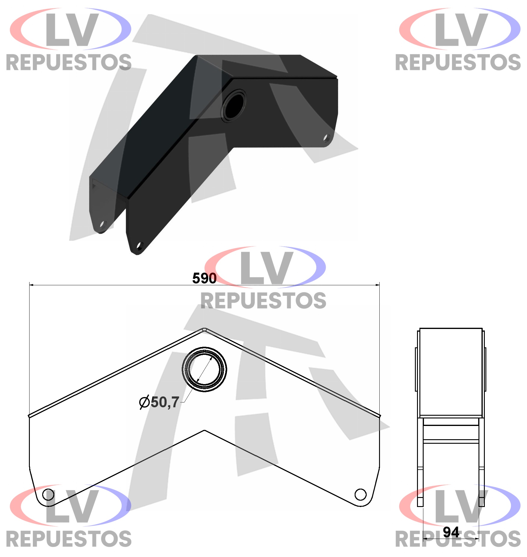 BALANZA CARRETA EN V 590X94MM PERNO 50MM (GUERRA) ELEVACION THOR