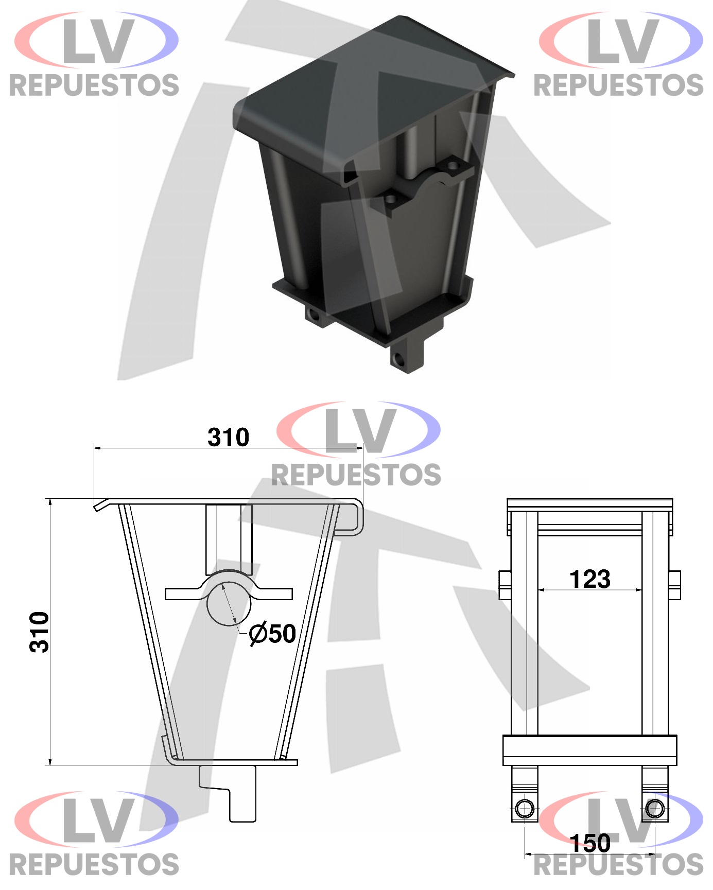 SOPORTE BALANZA CENTRAL CARRETA PERNO 50MM GUERRA THOR