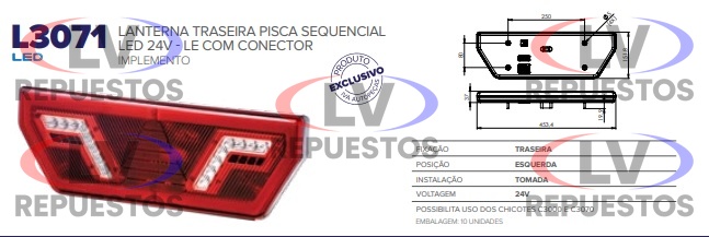 FARO SE�ALERO CARRETA UNIVERSAL L.I LED 24V IVA AUTO PECAS