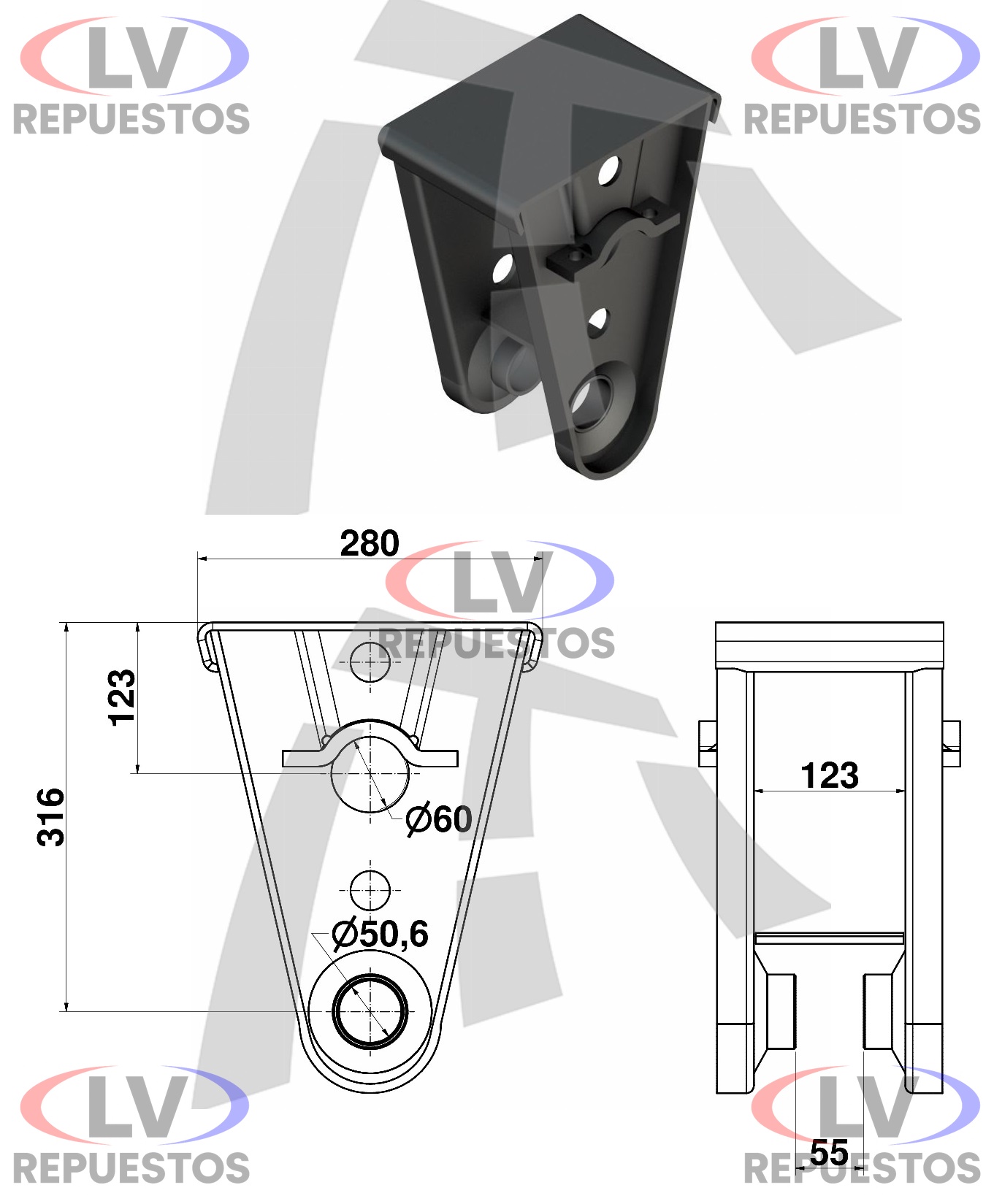 SOPORTE BALANZA CENTRAL TRUCK PERNO 60MM C/ MANCAL THOR