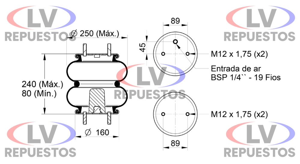 PULMON SUSP. 2 CUERPOS BASE 160MM MACHO M12 CARRETA/TRUCK FABBOF