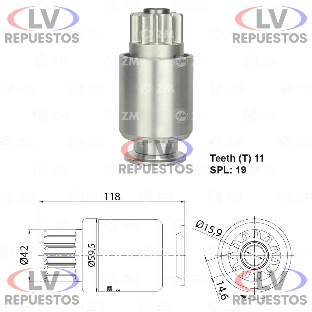 BENDIX MOTOR ARRANQUE 11 DIENTES SC-124 ZM