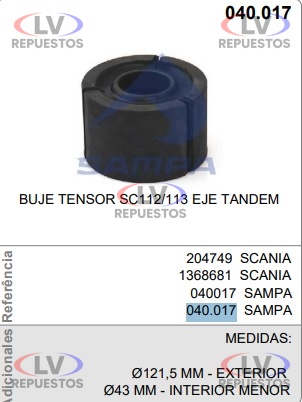 BUJE TENSOR SC112/113 EJE TANDEM 121MM SAMPA