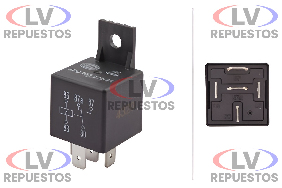 RELAY AUXILIAR 24V 30A 5 PATITA C/ SOPORTE HELLA