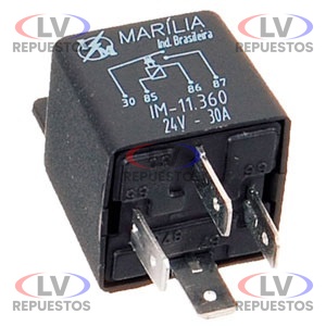 RELAY AUXILIAR 24V 30A 4 PATITA C/ SOPORTE MARILIA