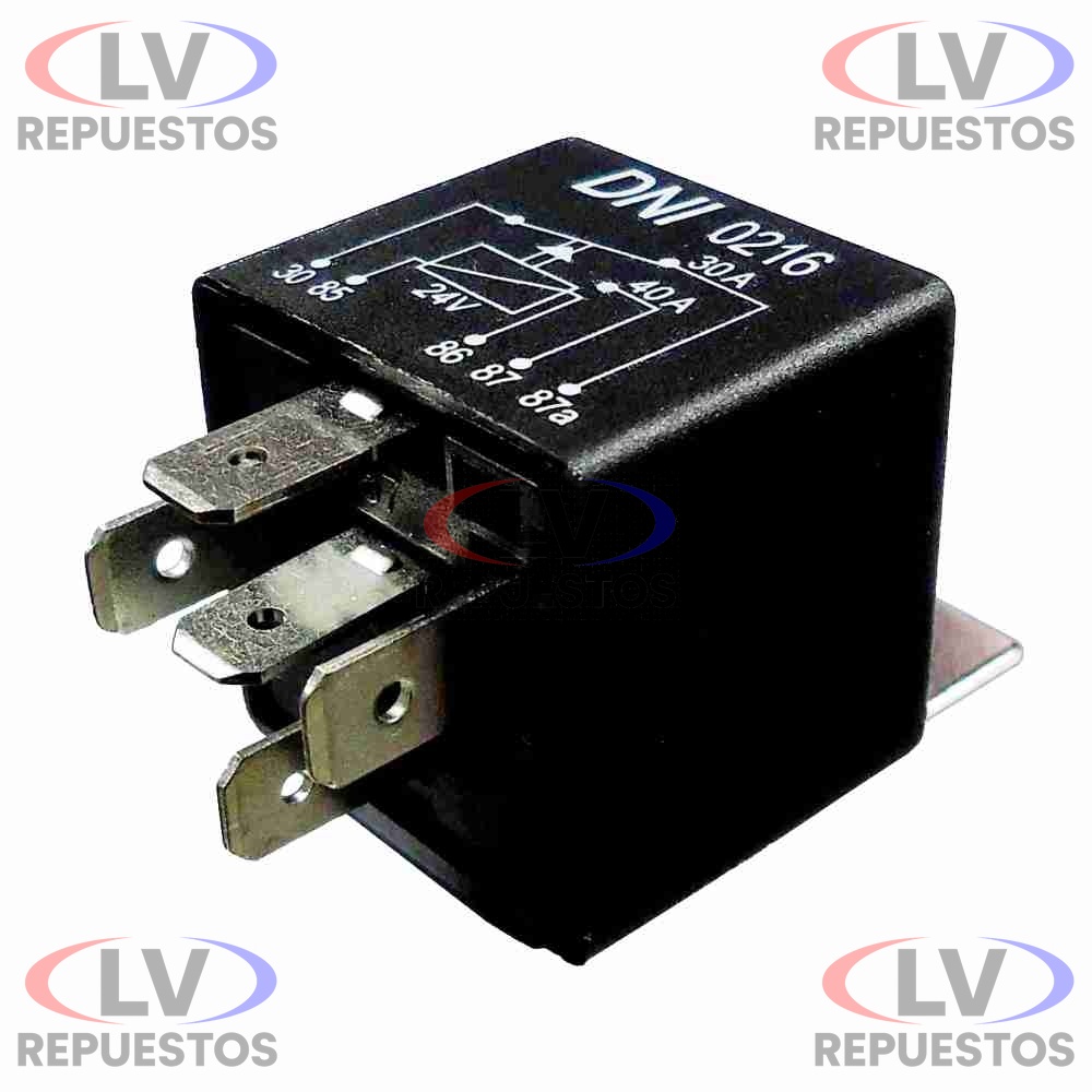 RELAY AUXILIAR 24V 40/30A 5 PATITAS C/ SOPORTE DNI