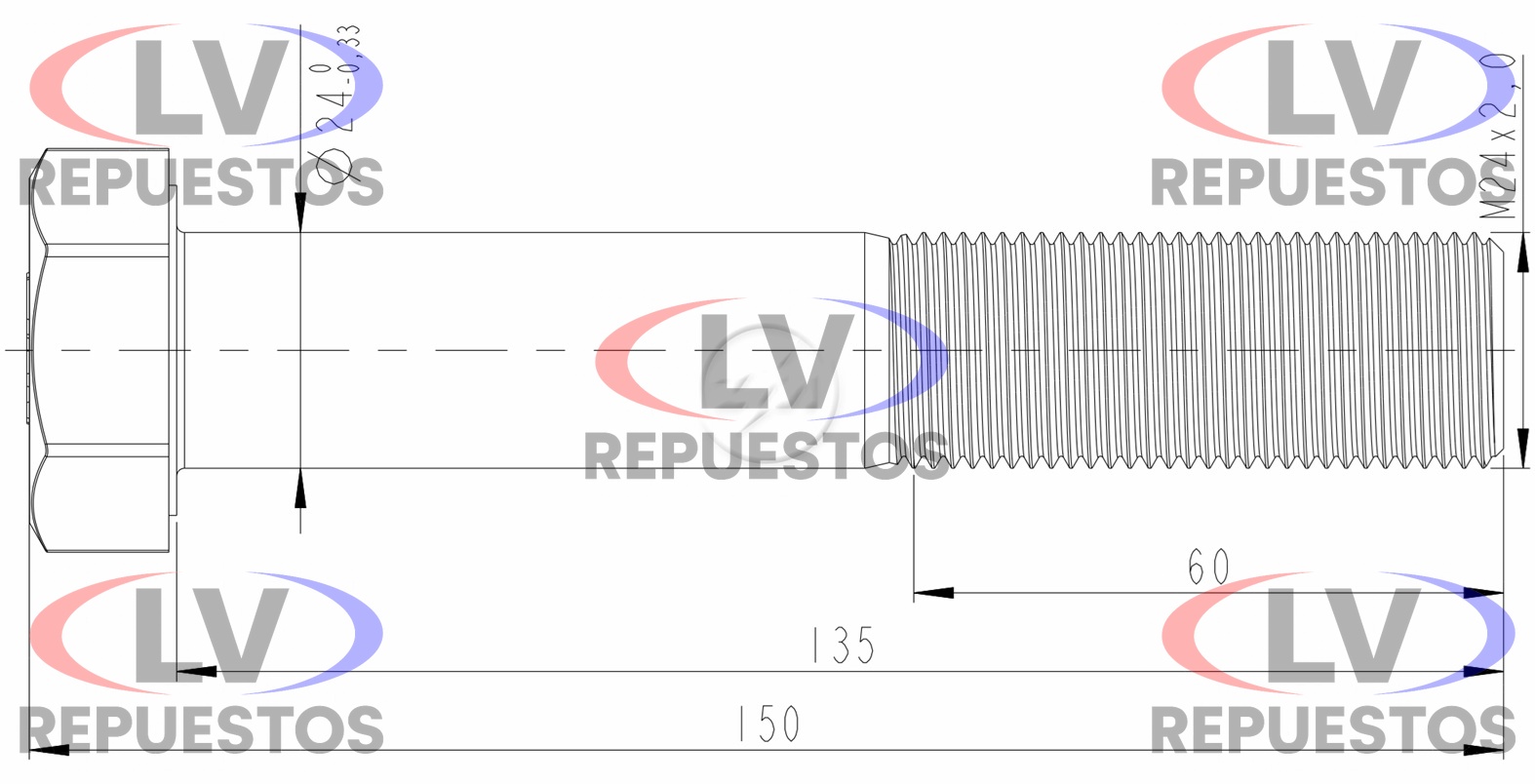 PERNO BUJE TENSOR M24X2,0X135MM RANDON 2000 ZM