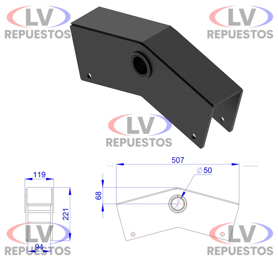 BALANZA TRUCK/CARRETA EN V 510X94MM PERNO 50MM (GUERRA) OLIVO