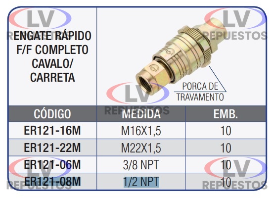 ENGATE RAPIDO MANO AMIGA CARRETA 1/2 NPT CONTEC