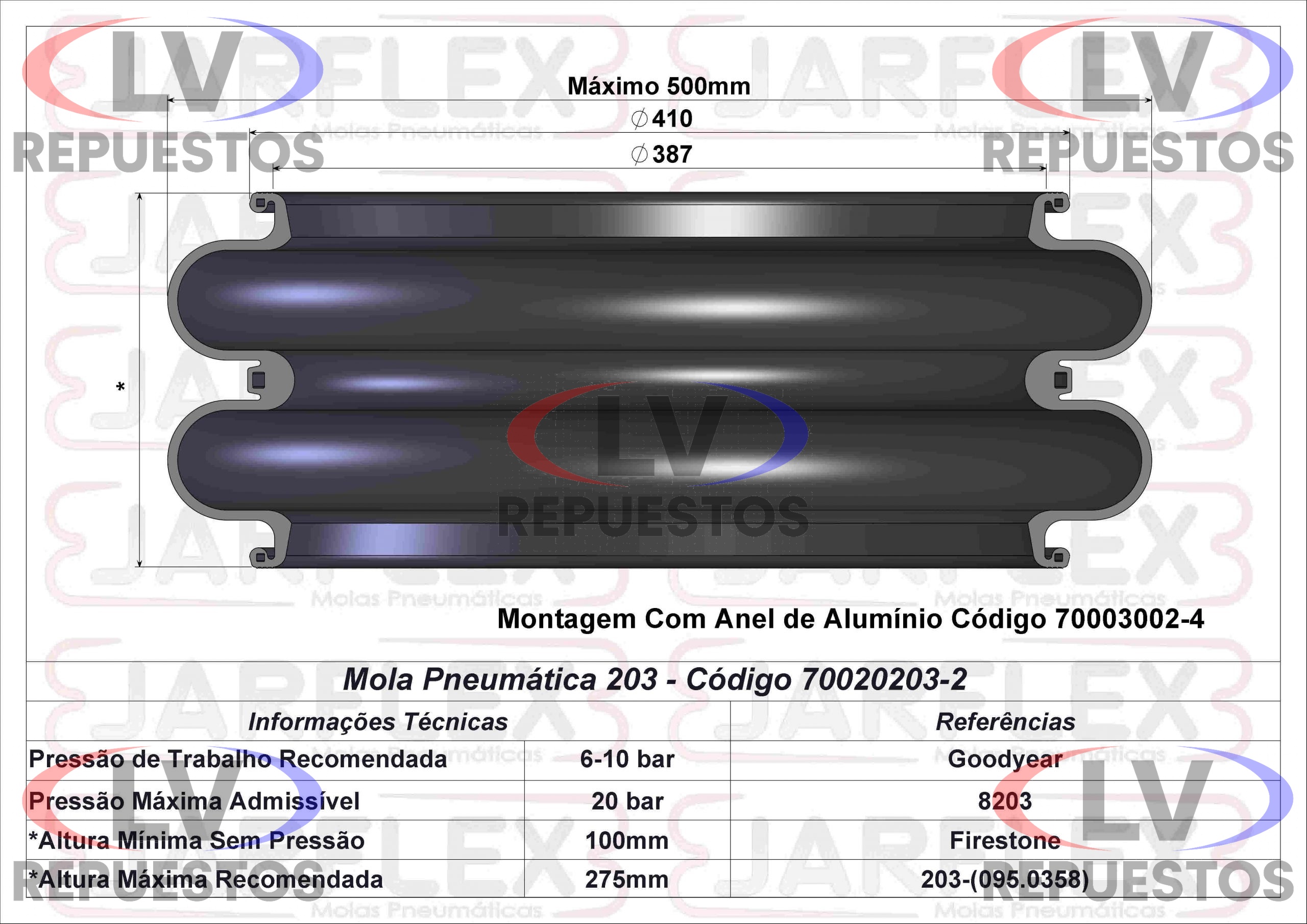 GOMA ALZA EJE 2 CUERPOS C/ ANILLO CHICO 387MM JARFLEX