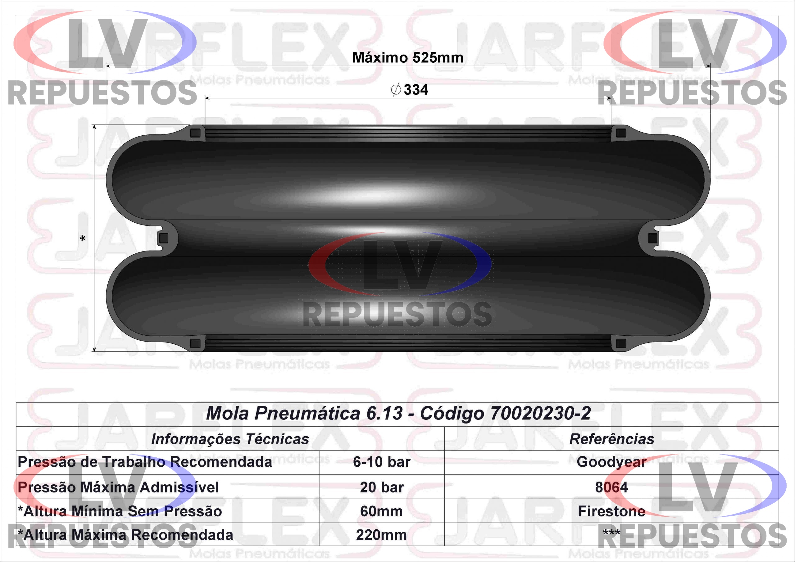 GOMA ALZA EJE 2 CUERPOS S/ ANILLO CHICO 334MM JARFLEX