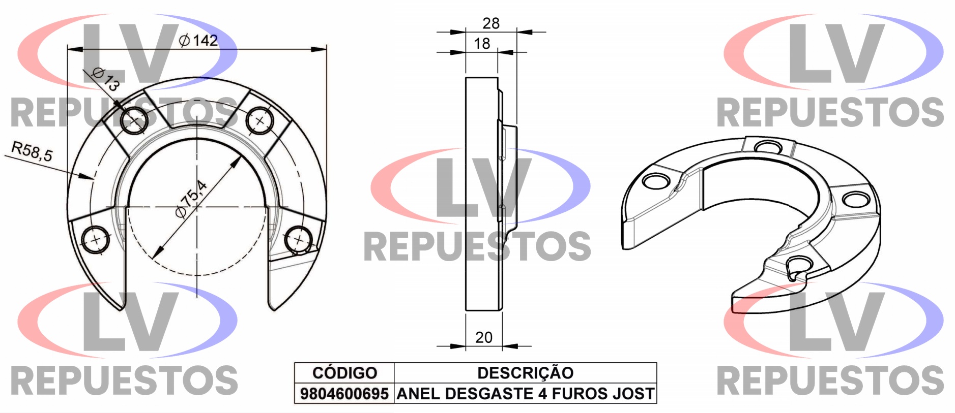 GANCHO DESGASTE 5TA RUEDA 4 AGUJEROS SISTEMA JOST SILPA
