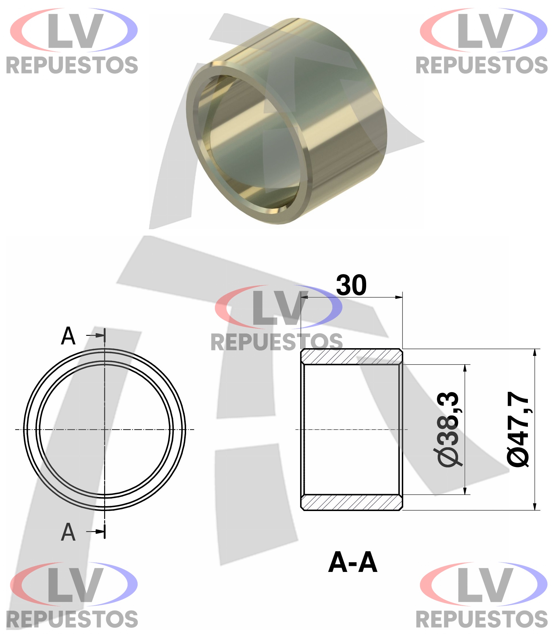 BUJE EJE Z METAL 38.3X47.7X30MM THOR
