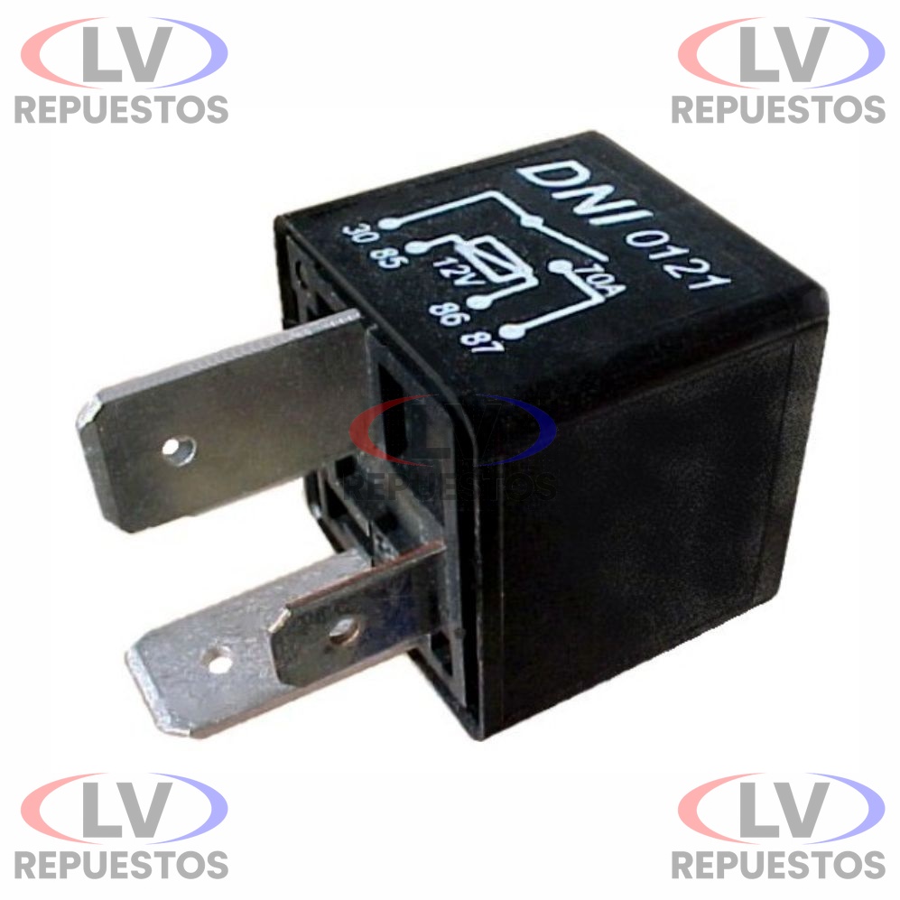 RELAY AUXILIAR 12V 70A 4 PATITAS S/ SOPORTE DNI